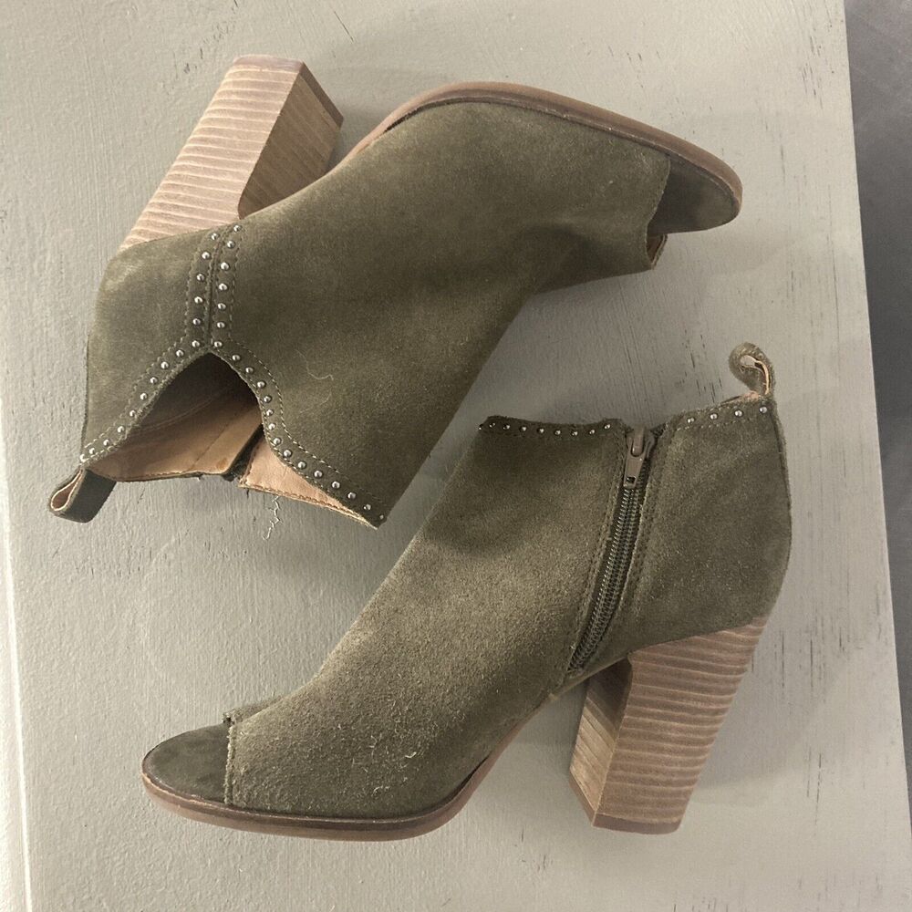 Lucky Brand Shoes Lotisha Booties Womens 8.5 Green Peep Toe Block Heel Leather - Picture 6 of 12